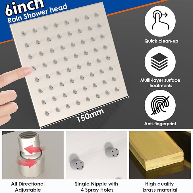 Enga Shower System Dual Shower Heads with 10+6" Dual Rain Shower Head with Handheld Spray for Two People, Wall Mount Shower Faucet Set with Valve Kit, Brushed Nickel