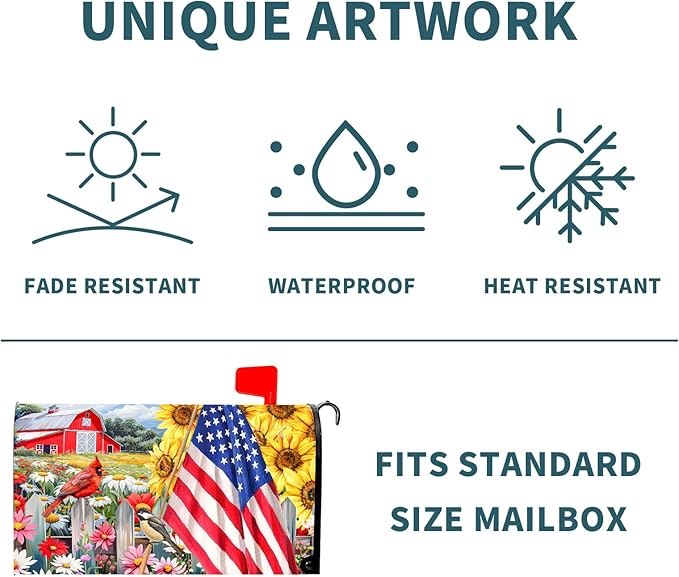 America Flag Patriotic Mailbox Covers 4th of July Mailbox Covers Magnetic Standard Size 21x18 In Summer Floral Bird Waterproof Mail Box Wraps Post Letter Box Covers Garden Yard Home Decor for Outdoor