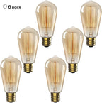 Vintage Edison Incandescent 60W Light Bulbs (6 Pack) - E26/E27 Base, 2100K Dimmable Decorative ST64 Antique Squirrel Filament Amber Warm Bulb for Indoor & Outdoor