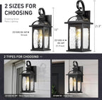 zeyu 15 Inch Outdoor Wall Lights Exterior, Outdoor Patio Light Fixture for Garden Porch, Die-Cast Aluminum with Water Ripple Glass, Black Finish, ZD100B BK-WP