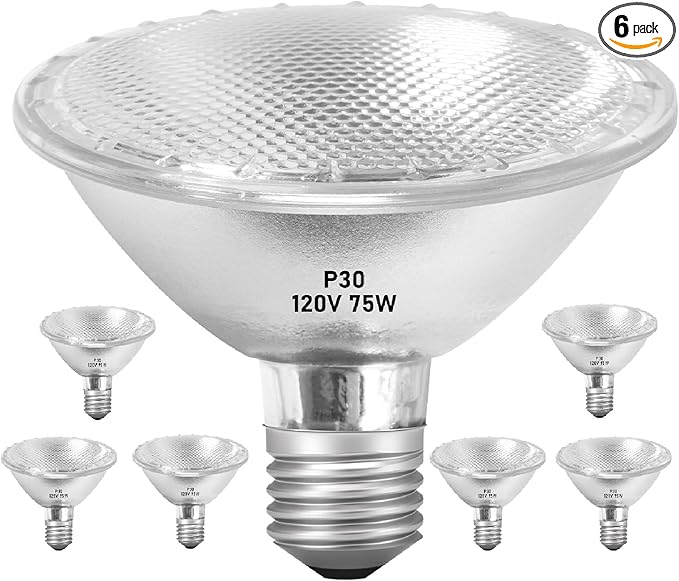 Par30 75W Short Neck Halogen Flood Light Bulbs 120V, 75W Dimmable Short Indoor Flood Light Bulbs E26, 6Pcs Par30 Halogen Light Bulbs 2700K for 5-6in Recessed/Ceiling Can/Accent/Tracking Lights