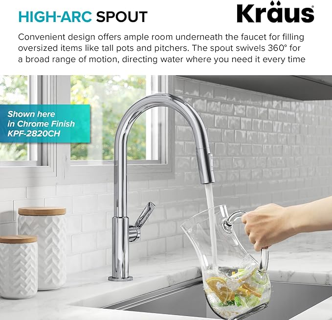 KRAUS Oletto High-Arc Single Handle Pull-Down Kitchen Sink Faucets in Spot Free Black Stainless Steel, Kitchen Faucets with Pull Down Sprayer, KPF-2820MBSFSB