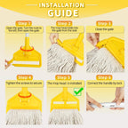 Industrial Heavy Duty Cotton Mop with Two Loop-End String Wet Mop Head,59" Long Handle Looped-End String Wet Cotton Mops for Floor Cleaning