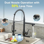 GIMILI Oil Rubbed Bronze Kitchen Faucet with LED Single Handle Kitchen Sink Faucet with Pull Down Sprayer Commercial Double-Headed Stainless Steel Kitchen Faucets Sink with Deck Plate