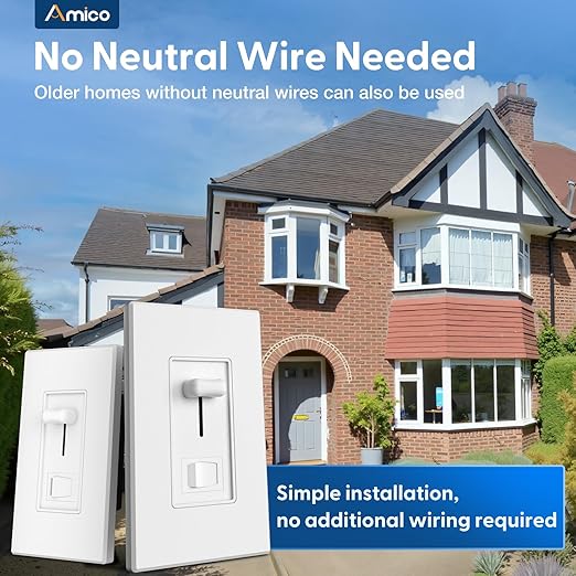 Amico Dimmer Light Switch, Single-Pole or 3-Way Slide Dimmer Switches for Led Lights, Suitable for 250W Dimmable LED/CFL Lights and 300W Incandescent/Halogen, Wall Plate Included, White, 1 Pack