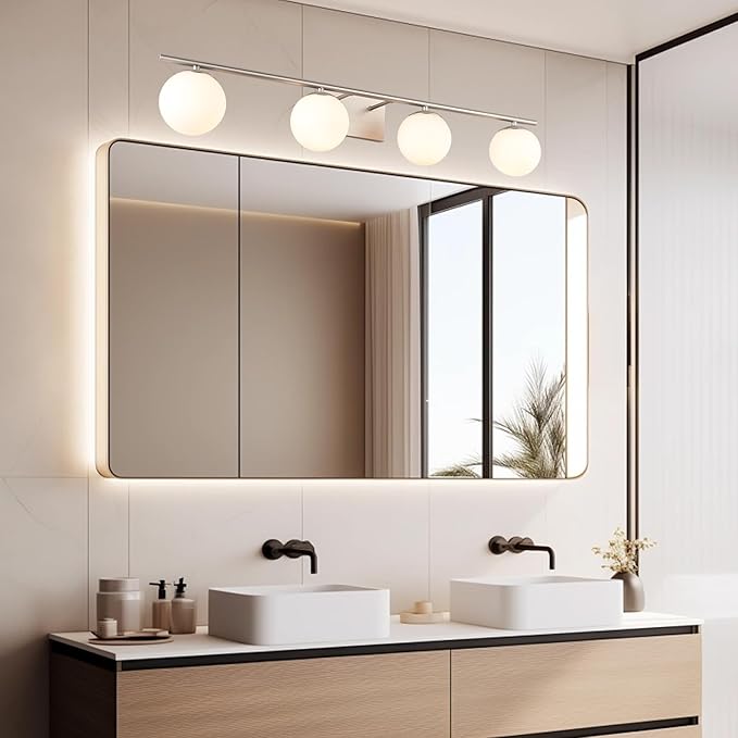 New Bathroom Vanity Light Fixtures 4 Lights Brushed Nickel Glass Shade Modern Wall Bar Sconce Over Mirror（(Exclude G9 Bulb)