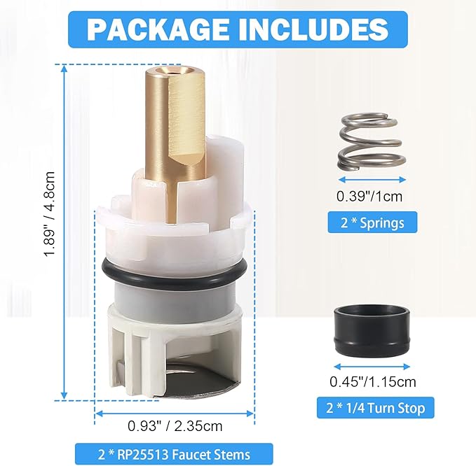 RP25513 Faucet Stem Assembly Compatible with Delta Two Handle Faucet Repair Kit with RP4993 Rubber Seat and Spring, Replacement Stems Cartridges for Delta Bathtub Shower Sink Bathroom Faucet, 2-PACK