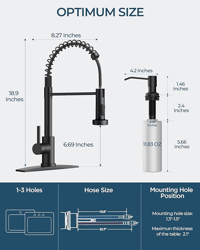 FORIOUS LED Kitchen Faucet with Soap Dispenser, Black Stainless Steel Traditonal Spring Commercial Pull Out Sink Faucet with Pull Down Sprayer for Laundry & Utility RV Camper Bar Farmhouse