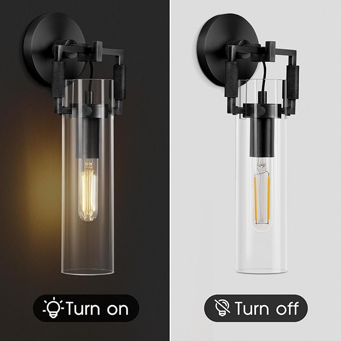 15'' Knurled Copper Wall Sconce,Modern Black Glass Bathroom Wall Sconces, 1-Lights Bathroom Vanity Lights for Living Room, Bedrooms, Fireplace, Staircases, Include Bulb