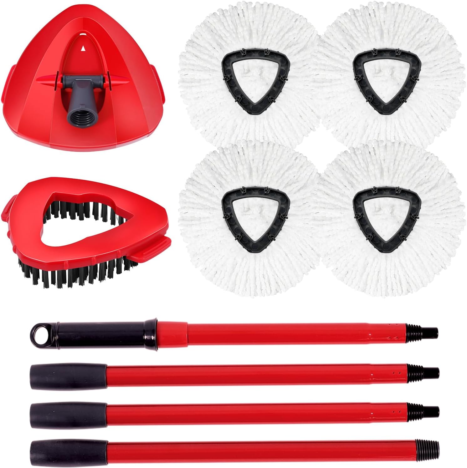 4 Packs Spin Mop Replacement Heads Compatible with Oceda EasyWring 1-Tank System,4-Section Rotatable Mop Handle 30-58in ,Mop Scrub Brush and Base Combo Set,Mop Refills Easy to Replace and Cleaning