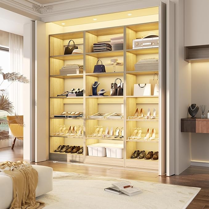 Unikito 25” Closet Organizer Systems, Freestanding Shoe Storage Shelves, Standalone Wood Shoe Racks, Heavy Duty Walk in Closet Tower for Bedroom, Entryway and Mudroom, 25" W x 16" D x 80" H, White Oak