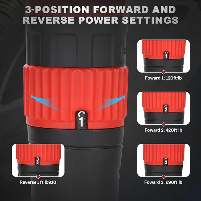 XIIW 1/2'' Angle Impact Wrench, Max Torque 910 ft-lbs, Compact Lightweight 3.63 lb Design, Heavy Duty 7500RPM 1/2 Mini Air Impact Gun Driver, Twin Hammer Pneumatic Tool