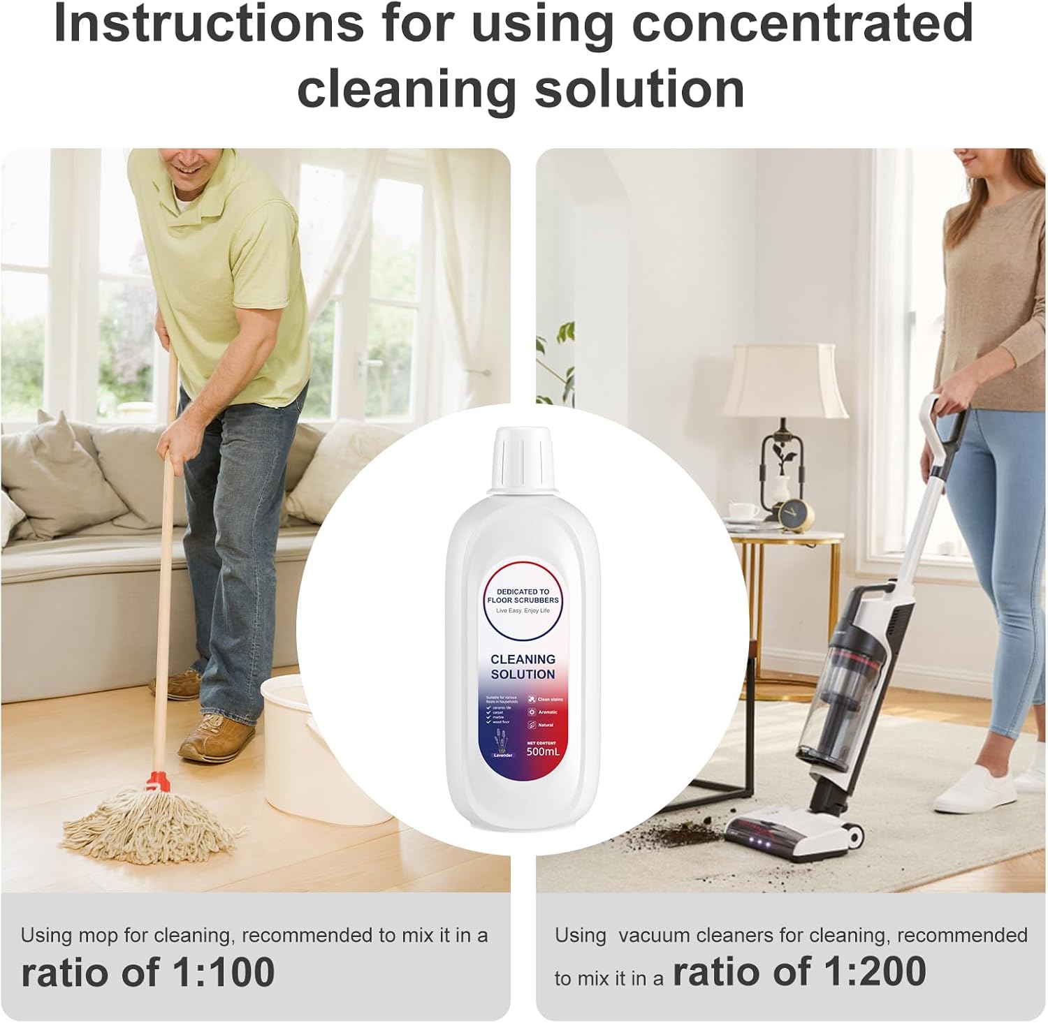 Compatible with Tineco Cleaning Solution Lavender Scent Floor Cleaning Solution, Suitable for All Robot Vacuum Cleaners and Wireless Wet Dry Dual-Use Vacuum Cleaners (2 Bottle, Lavender)