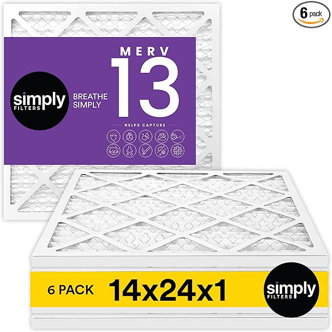 Simply 14x24x1 Air Filter, Merv 13, MPR 1500, 6 Pack, For Home AC Furnace & HVAC (Actual Size: 13.75"x23.75"x0.75") DUST, Pet, & Allergy Control