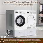 SKM 29" Washer & Dryer Pedestals with Drawer - 2 Pack Laundry Stand Raiser, 14.3" Height, Steel Construction, White