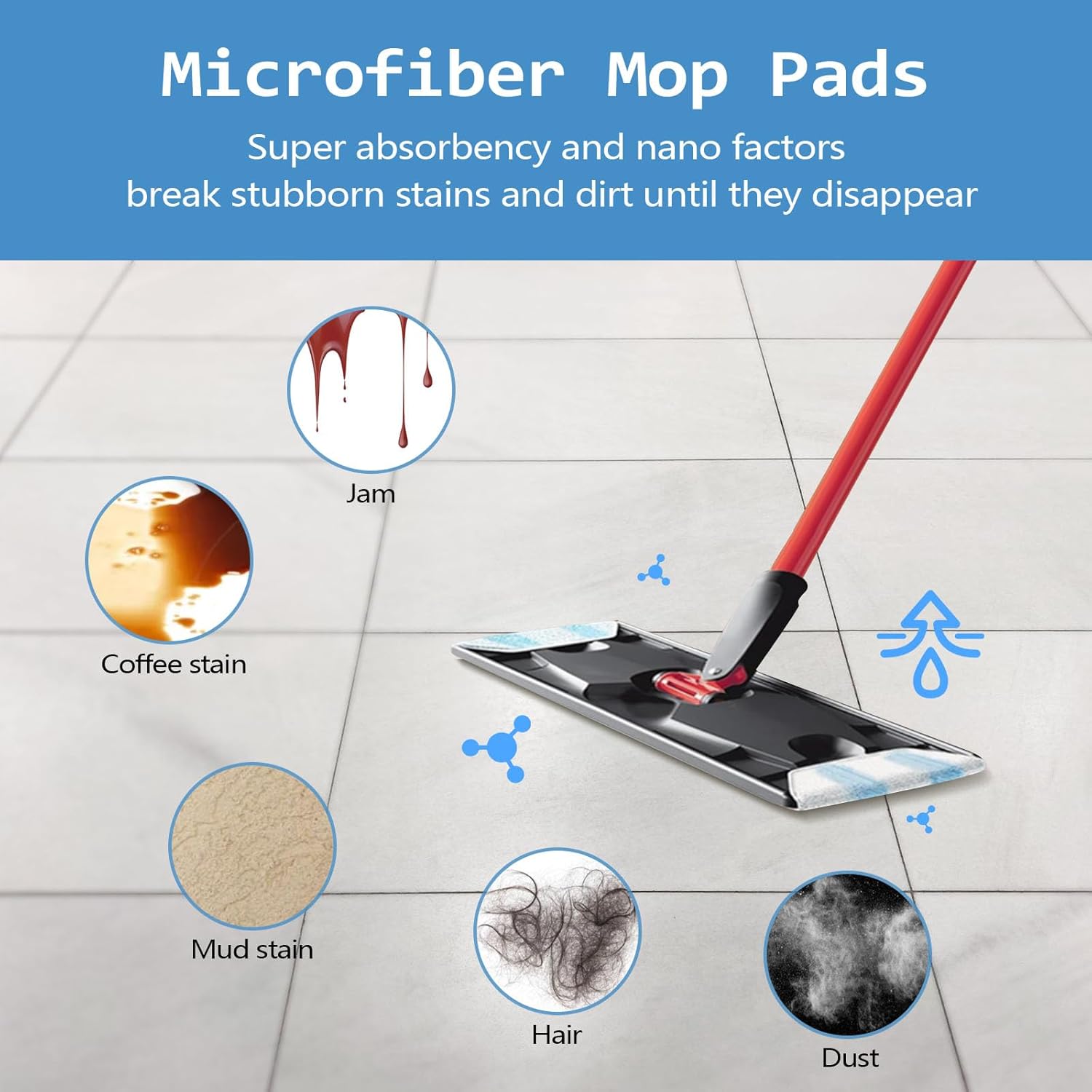 8 Pack Replacement Pads for O-Cedar H2prO Flat Mop System, Microfiber Flat Pads for O Cedar H2prO Flat Mop, Machine Washable/ Reusable, Powerful Stain Removal, for Hardwood, Tile, Marble, Baseboards.