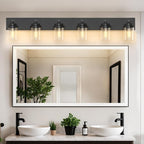 IZORRO Bathroom Vanity Light Fixture, 6-Light 43 Inch Matte Black Bathroom Light Fixtures Over Mirror, with Clear Glass Shade, Modern Farmhouse Vanity Lights, Rustic Restroom Lighting Fixtures