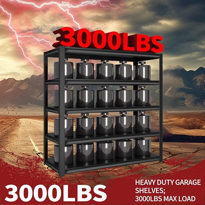 Shelving Units and Storage, 1800LBS Garage Storage Shelves, 5 Tier Shelving Unit, Steel Industrial Shelving, Adjustable Standing Shelf for Garage, Pantry, Closet 71" H x 36" W x 16" D, Black