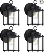 GRUENLICH Outdoor Wall Sconce, Exterior Wall Lighting Fixtures with Clear Glass, Front Porch Lighting, Outdoor Lights for Patio, Doorway, Matte Black, 4 Pack