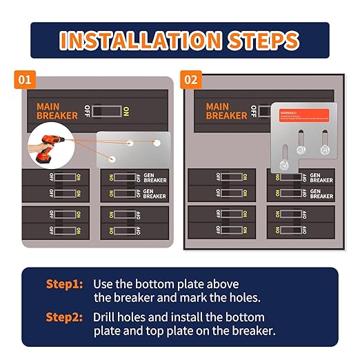 Generator Interlock Kit Compatible with Square D QO or Homeline 150 or 200 amp Panels, 1 3/8 inches Spacing Between Main and Generator Breaker，Use Portable Power Sources Safely During Power Outages