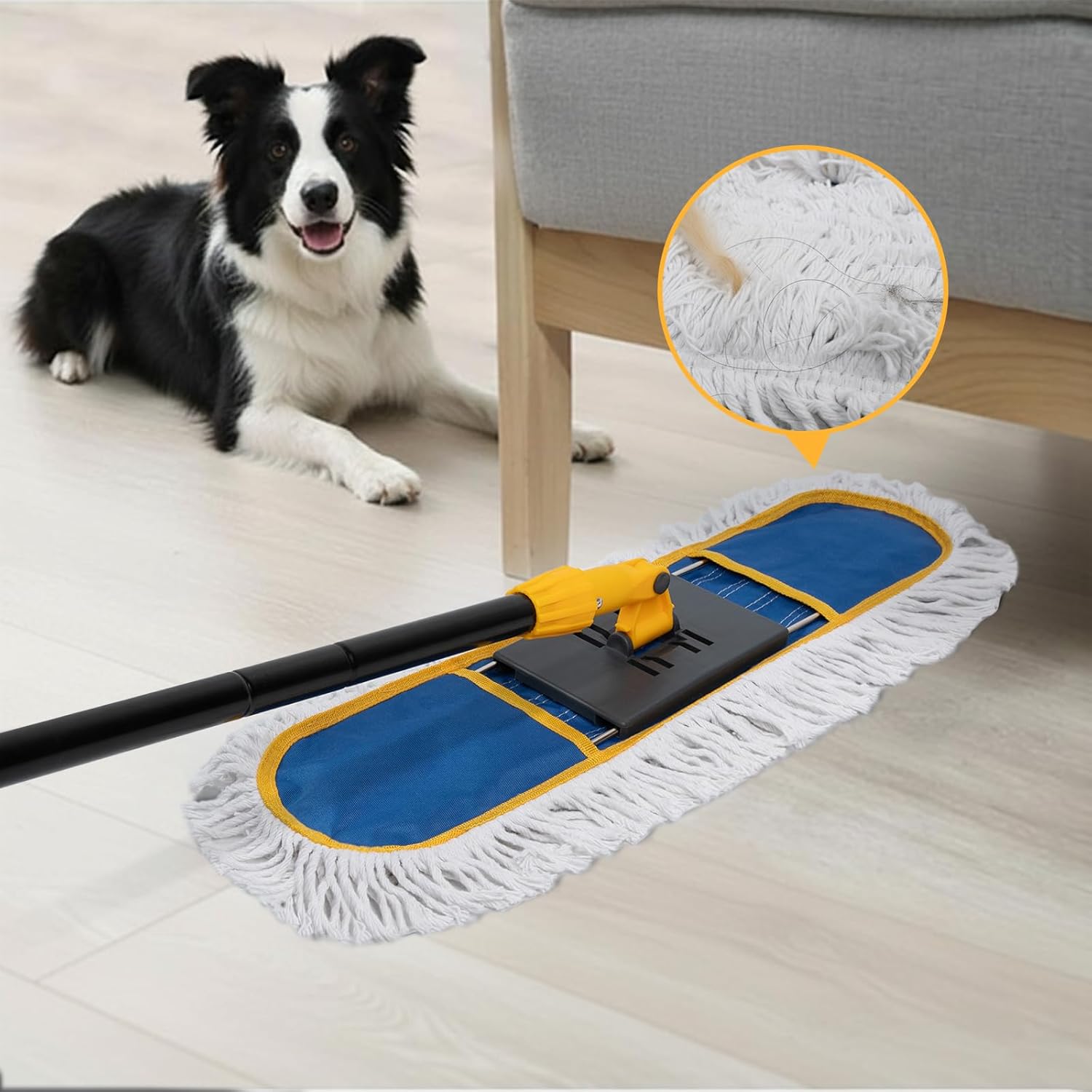 24" Dust Mop for Hardwood Floors and Large Areas - with 2 Cotton Pads, Wet and Dry Mop for Daily Cleaning in Homes, Garages and Commercial Spaces