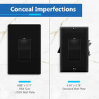 LIDER Matte Finish Decorator Switch Cover, Screwless Wall Plate, Mid-Size 1-Gang 4.88" x 3.11", Unbreakable Polycarbonate Thermoplastic, UL Listed, LSWP-31M-BK5P, Black, 5 Pack