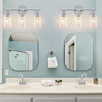 DLLT 3-Light Bathroom Light Fixtures: Chrome Modern Vanity Lights with 3 E26 Bulbs - Clear Glass Shade Bathroom Wall Lamp for Mirror Kitchen Living Room Hallway Cabinet Porch