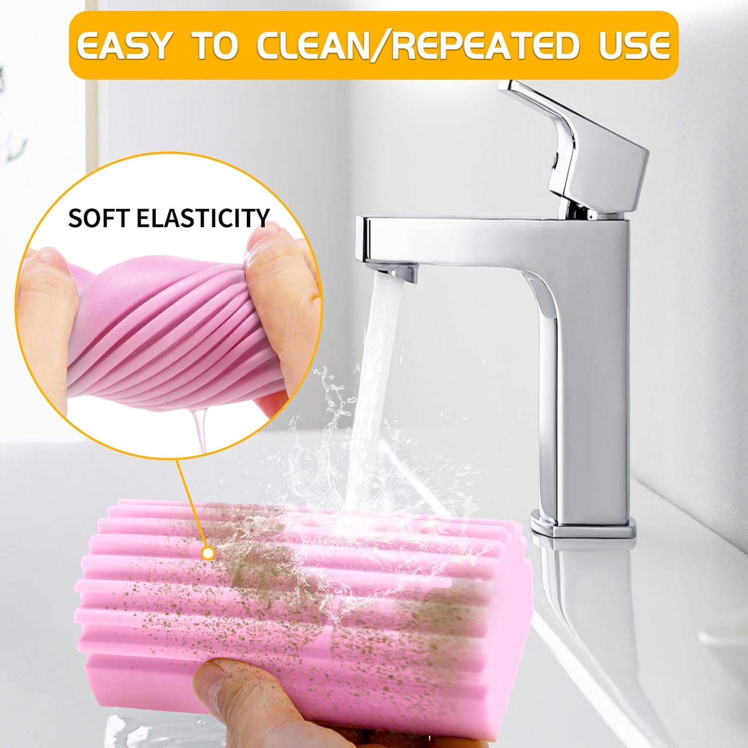 COBETE Damp Clean Duster Sponge,4pack Magic Sponge Eraser,Reusable Damp Dusting Sponge Household Cleaning for Blinds, Glass, Baseboards,Radiators,Window Track Grooves(Pink)