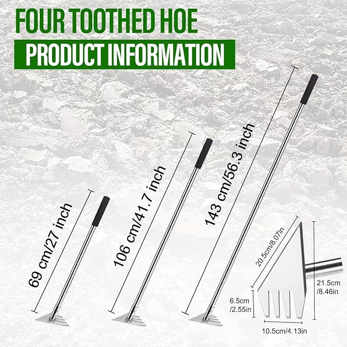 4-in-1 Garden Hoe Tool and Weeder, 56 Inch Ergonomic Long Handle Cultivator with Sharp Stainless Steel Blade, Heavy Duty Garden Hand Tiller for Weeding, Digging, Loosening Soil,Removing Moss