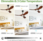 42-Inch Solid Wood Ceiling Fan with Lights, Remote Control, Dimmable, Reversible, Wood Blades, Power-Off Memory, Quiet DC Motor – Modern outdoor Ceiling Fan for Living Room, Bedroom, Patio