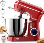 Stand Mixer, 6.5QT 10-Speed Tilt-Head Electric Stand Mixer, 3-In-1 Kitchen Mixer with Bowl, Dough Hook, Whisk and Beater, Food Mixer for Baking, Cake and Most Home Cooks, Red