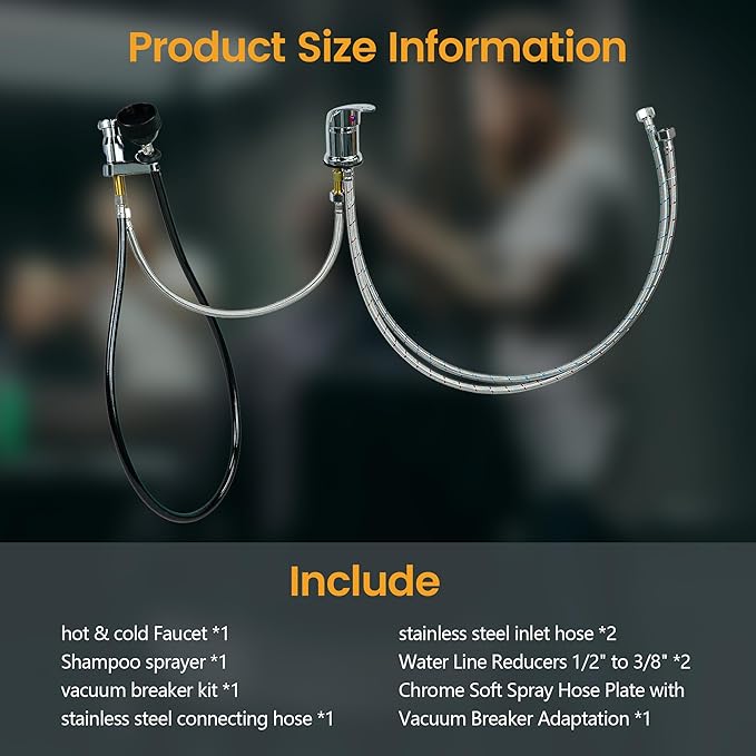 Salon Shampoo Bowl Faucet Vacuum Breaker Kit Spa Beauty Salon Shampoo Bowl Sink Hair Salon Bath Accessories Bathroom Hot Cold Faucet Spray Hose Replacement Set for Backwash Barber Chair