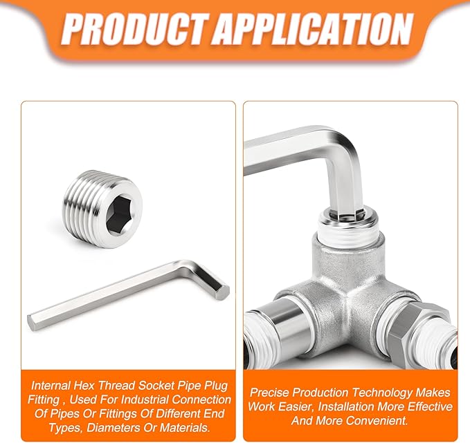 GASHER 25PCS Stainless Steel Internal Hex Thread Socket Pipe Plug Fitting 1/8" 1/4" 3/8" 1/2" 3/4" NPT Male