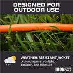 IRON FORGE CABLE 100 Ft Orange Extension Cord - 16/3 SJTW Heavy Duty Outdoor Extension Cable with 3 Prong Grounded Plug for Safety - Great for Garden & Major Appliances