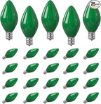 SUNSGNE 25 Pack Green Ceramic Christmas Light Bulbs St. Patrick's Light Bulbs for C7 Christmas St. Patrick's Day Decor, E12 Candelabra Base, 0.6W