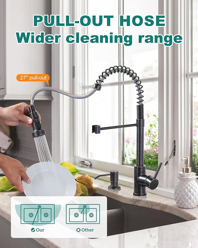 ARCORA Kitchen Faucets with Soap Dispenser: Oil Rubbed Bronze Kitchen Faucets with Pull Down Sprayer - Stainless Steel Single Handle Kitchen Sink Faucets with Deck Plate for Farmhouse RV Laundry