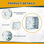 12 Pcs Electrical Box Junction Box Galvanized Steel Metal Electrical Boxes, 1/2'' and 3/4'' Knockouts, Drawn Construction, Silver (4 x 4 Inch,Square)