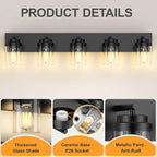 IZORRO Bathroom Vanity Light Fixture, 5-Light 36 Inch Matte Black Bathroom Light Fixtures Over Mirror, with Clear Glass Shade, Modern Farmhouse Vanity Lights, Rustic Restroom Lighting Fixtures