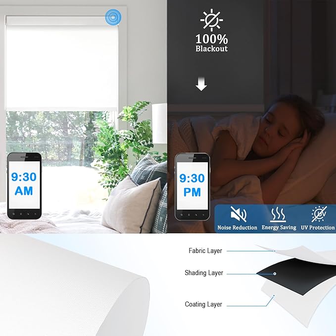 Motorized Blinds with Remote Cordless Automatic Motorized Shades Custom Blinds for Windows Smart Curtains Compatible with Alexa Google Home(Blackout Ivory White,W52 x H72in)