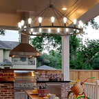 53” Black Large Wagon Wheel Chandelier,Vintage Rustic Farmhouse Chandeliers 18-Lights,Round Metal Industrial High Ceiling Pendant Light with Adjustable Height for Kitchen,Foyer,Porch,Living room