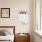 Bathroom Vanity Light, 2-Light Nickel Modern Matte Wall Sconce Lighting with Clear Glass Shade, Wall Lights,Bath Vintage Wall Mounted Lamps for Mirror Bedroom Living Room