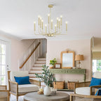 Qamra Modern Farmhouse Gold Chandelier for Dining Room, 12-Light Rustic Candle Chandelier Light Fixture, Industrial Hanging Chandeliers Lighting for Living Room, Kitchen, Staircase, Entryway, Foyer