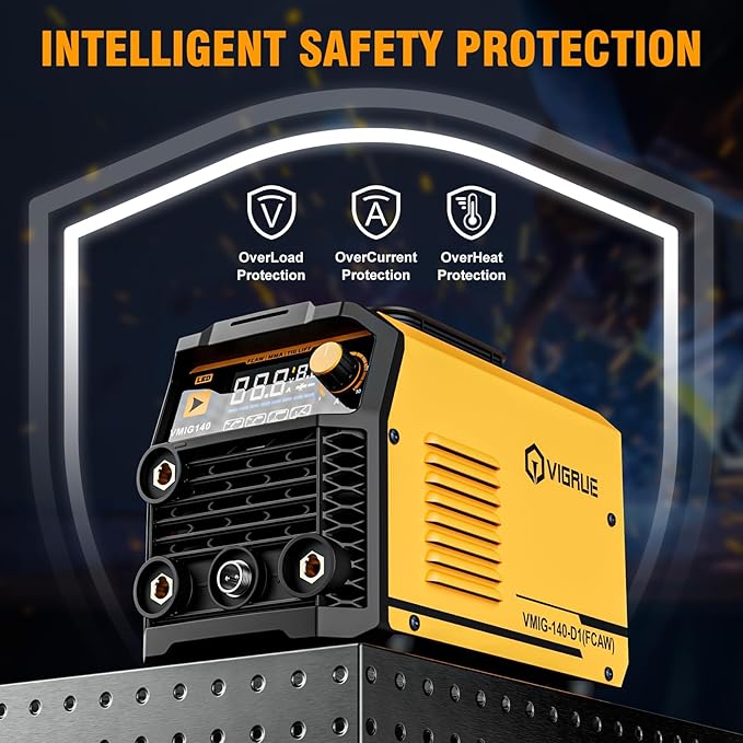 VIGRUE 140A MIG Welder, 110V Flux Core/Stick/Lift MIG 3 in 1 Welding Machine with Large Digital Screen Display & Welding Mask & Gloves