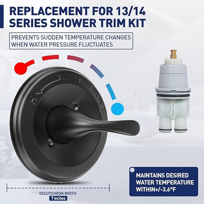 Matte Black Shower Handle T13020-BL- Replacement for Delta Classic 13/14 Series Single-Function Trim Kit, Compatible with Delta R10000 Series Shower Valves(Cartridge Included)