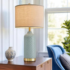 24.25" Modern Ceramic Blue Lamps for Living Room & Bedside, Farmhouse & Boho Style, Coastal & End Table Lamps