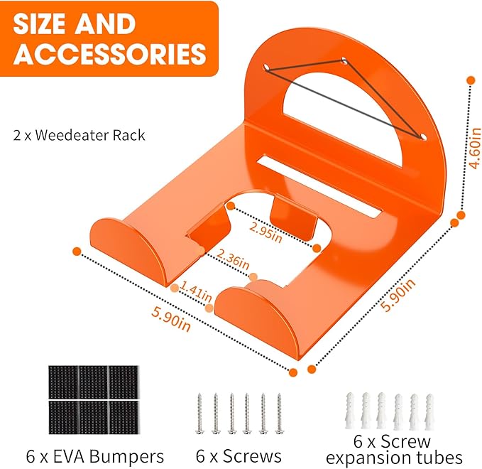 Weed Eater Hanger, Garage Organizer Trimmer Rack Wall Mount, Garden Power Tool Holder Garage Hooks for Grass Trimmer, Hedge Trimmer, Leaf Blower and Chainsaw Storage, 2 Pack
