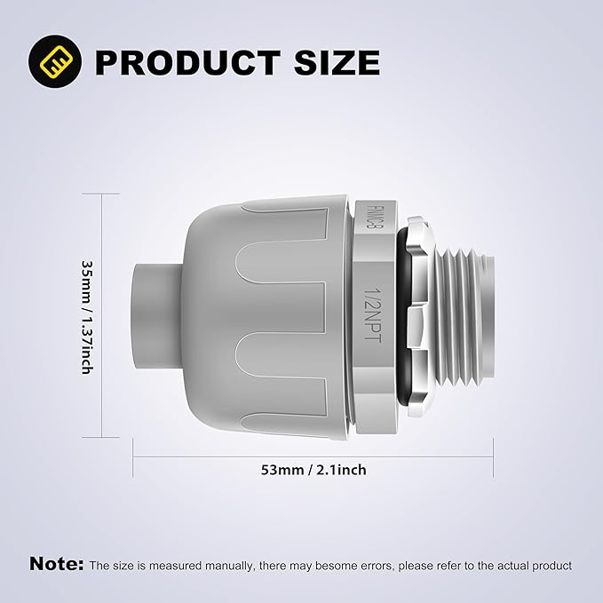 100 PCS 1/2" Liquid Tight Connector NPT Non-Metallic for PVC Electrical Flexible Conduit Fittings - Sturdy, Quick Installation, UL Listed for Home Outdoor Tubes Tools