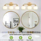 Bathroom Light Fixtures Gold Vanity Light 3 Light Wall Sconces Lighting Brushed Brass Lights with Milk Globe Glass Shades Bath Wall Lamp for Mirror Kitchen Living Room Bedroom Hallway