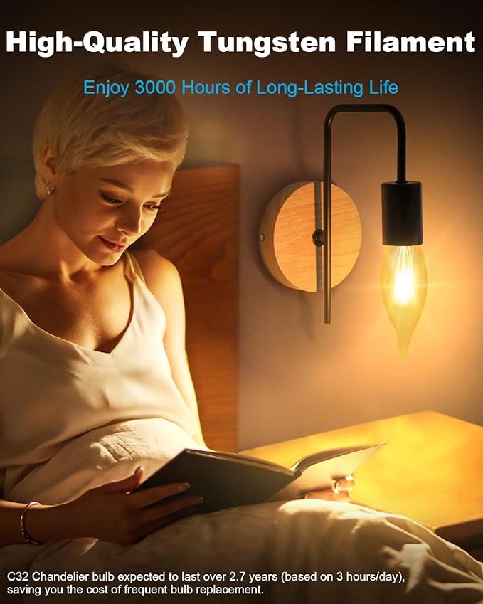 60W Candelabra Light Bulbs, E12 B10 Clear Candle Base Bulb with Warm White 2700K, 600 Lumen Dimmable, 120V Incandescent Chandelier Light Bulbs for Pendants, Ceiling Fan, Wall Sconces (12-Pack)