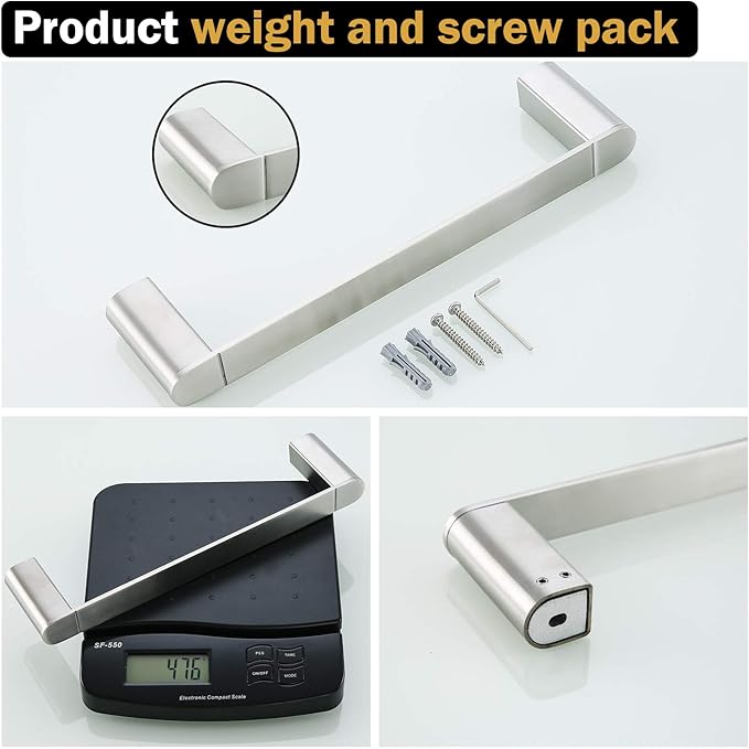 RANDOM 12 inch Brushed Nickel Towel Bar Bathroom Hardware Accessories Hand Towel Holder for Bathroom Kitchen SUS304 Stainless Steel Towel Rod Modern Style Wall-Mounted Towel Rack.96026-2-12BS